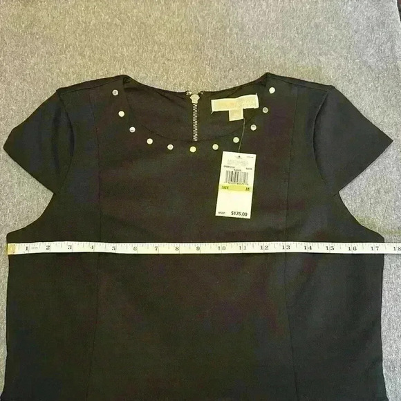 ⭐️Michael Kors NWT Gold Studded Scoop Neck Black Cap Sleeve Dress Size Medium⭐️ - Picture 8 of 11